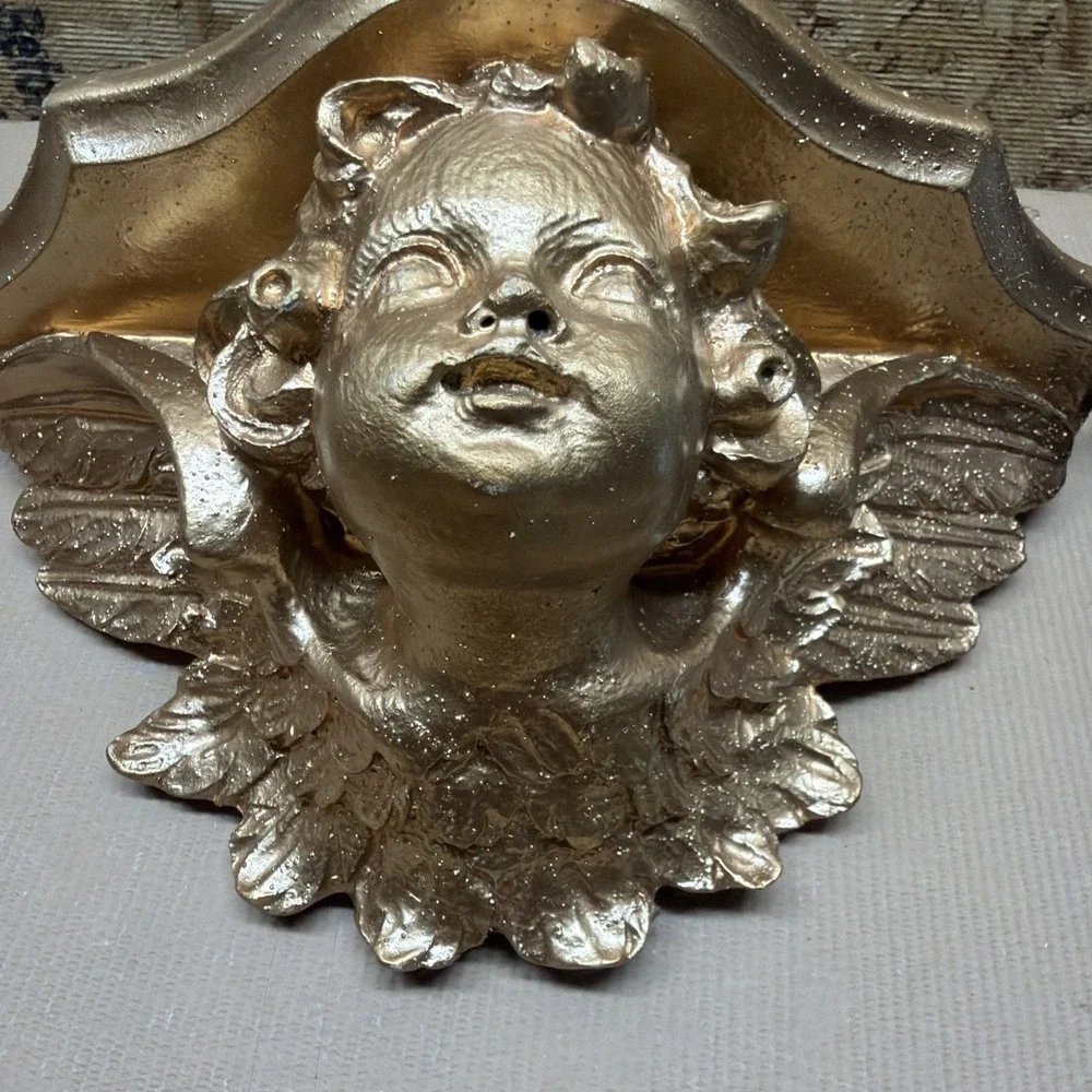 Vintage Gold Cherub Wall Shelf – Baroque Angel Corbel Sconce Decor 10